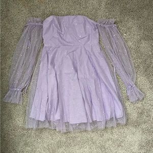purple sparkle puff sleeve dress SIZE SML